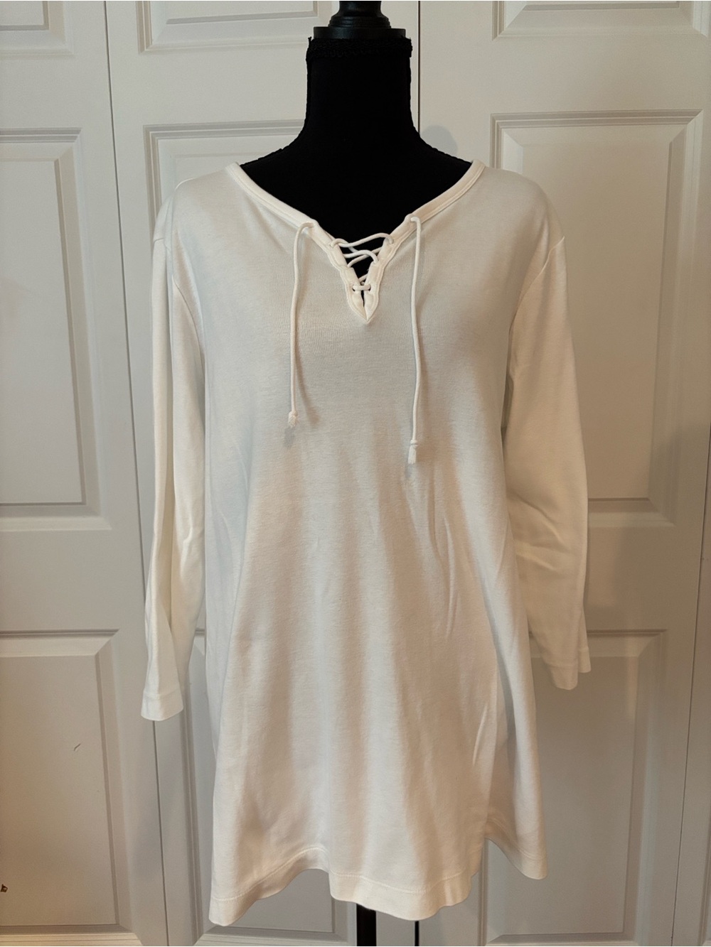 Lands' End White Ribbed Crewneck Top